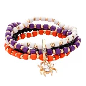 Spider Charm Multi Layered Beaded Stretch Bracelet