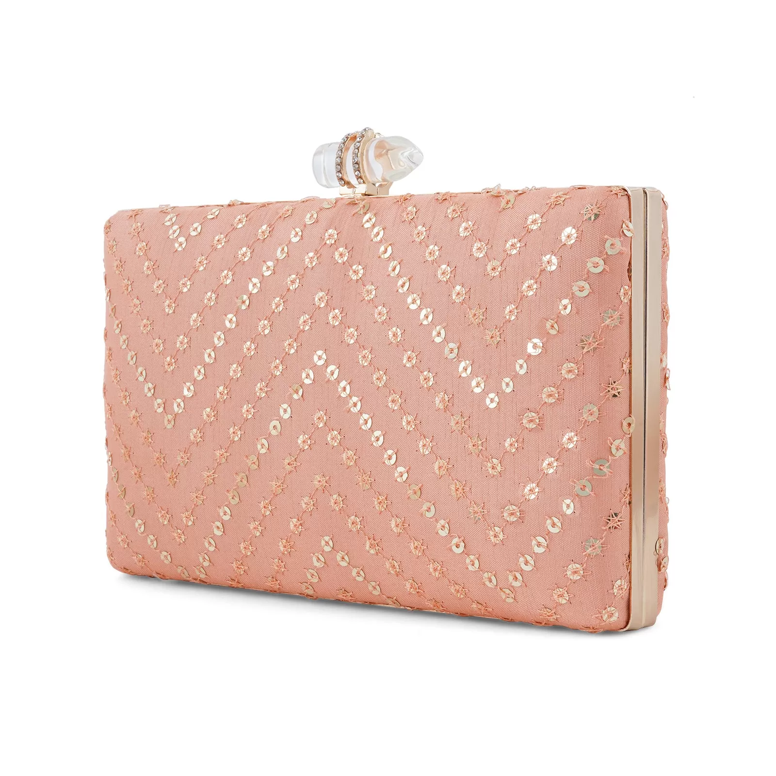 Starry Night Peach Sequin Embroidered Clutch