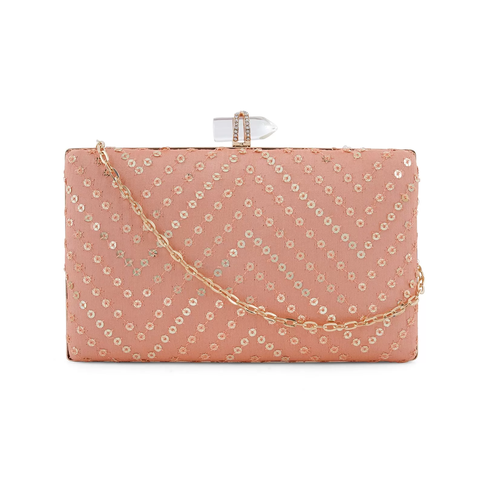 Starry Night Peach Sequin Embroidered Clutch