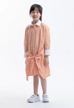 Striped Sleeved Collared Wrap Shirt Dress