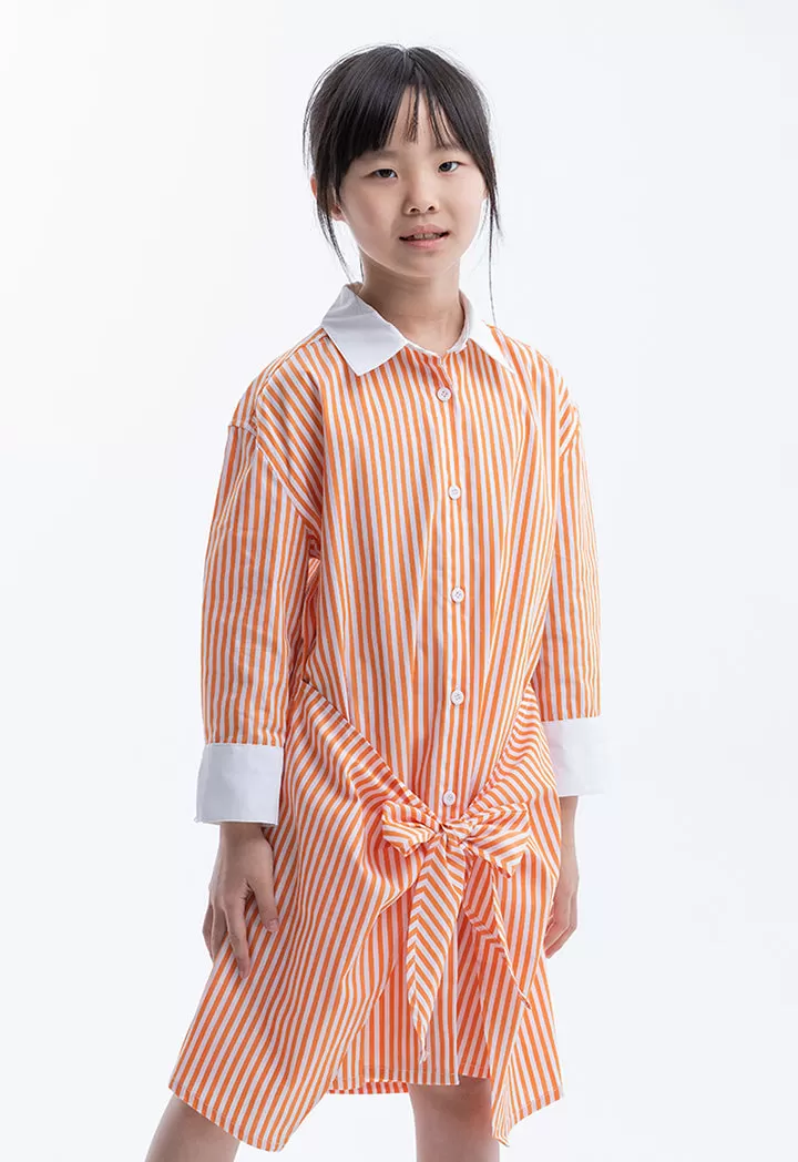 Striped Sleeved Collared Wrap Shirt Dress