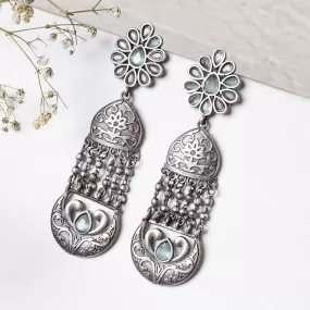 Teejh Bina Floral Green Silver Oxidised Earrings