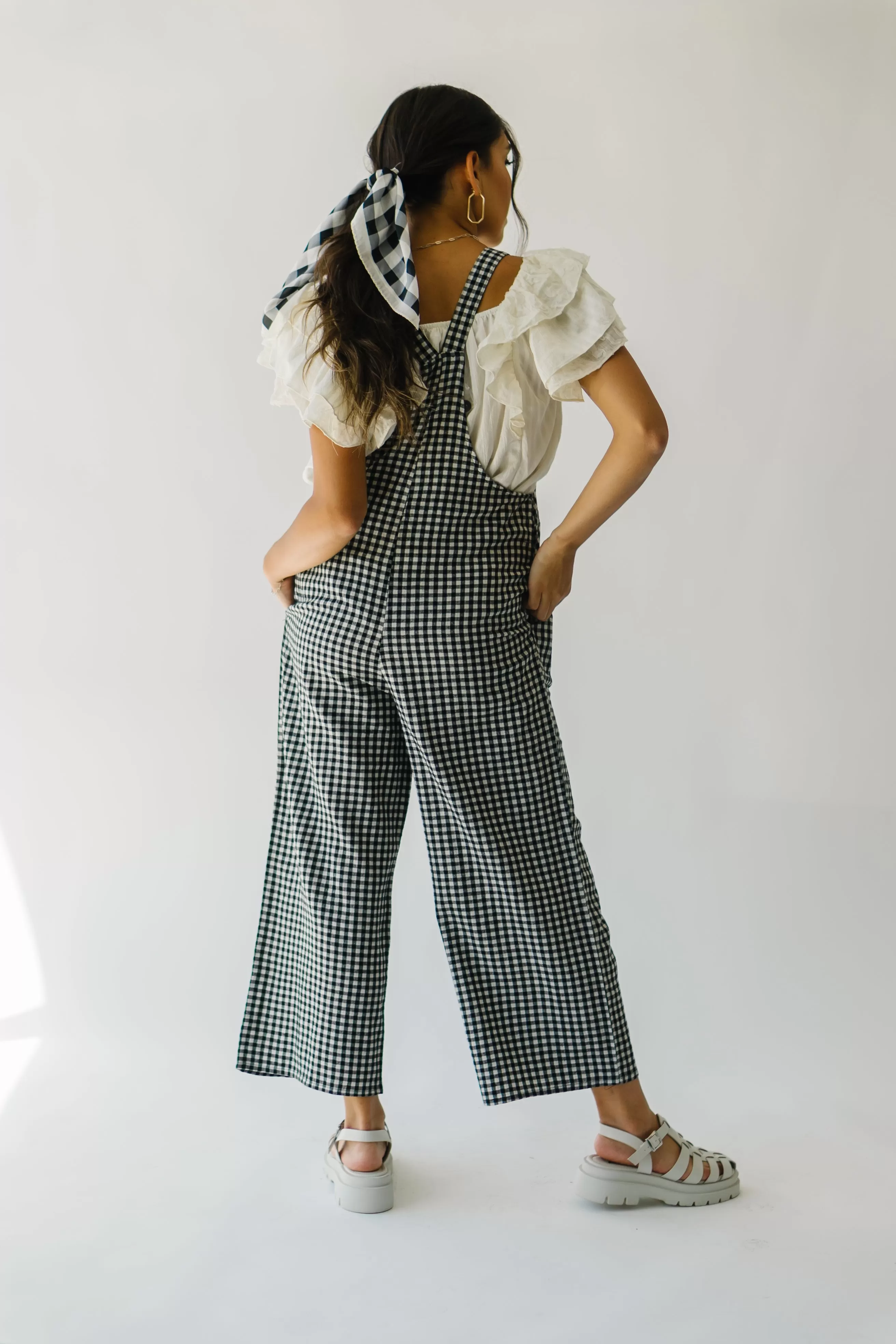 The Breigh Checkered Jumpsuit in Black   Cream