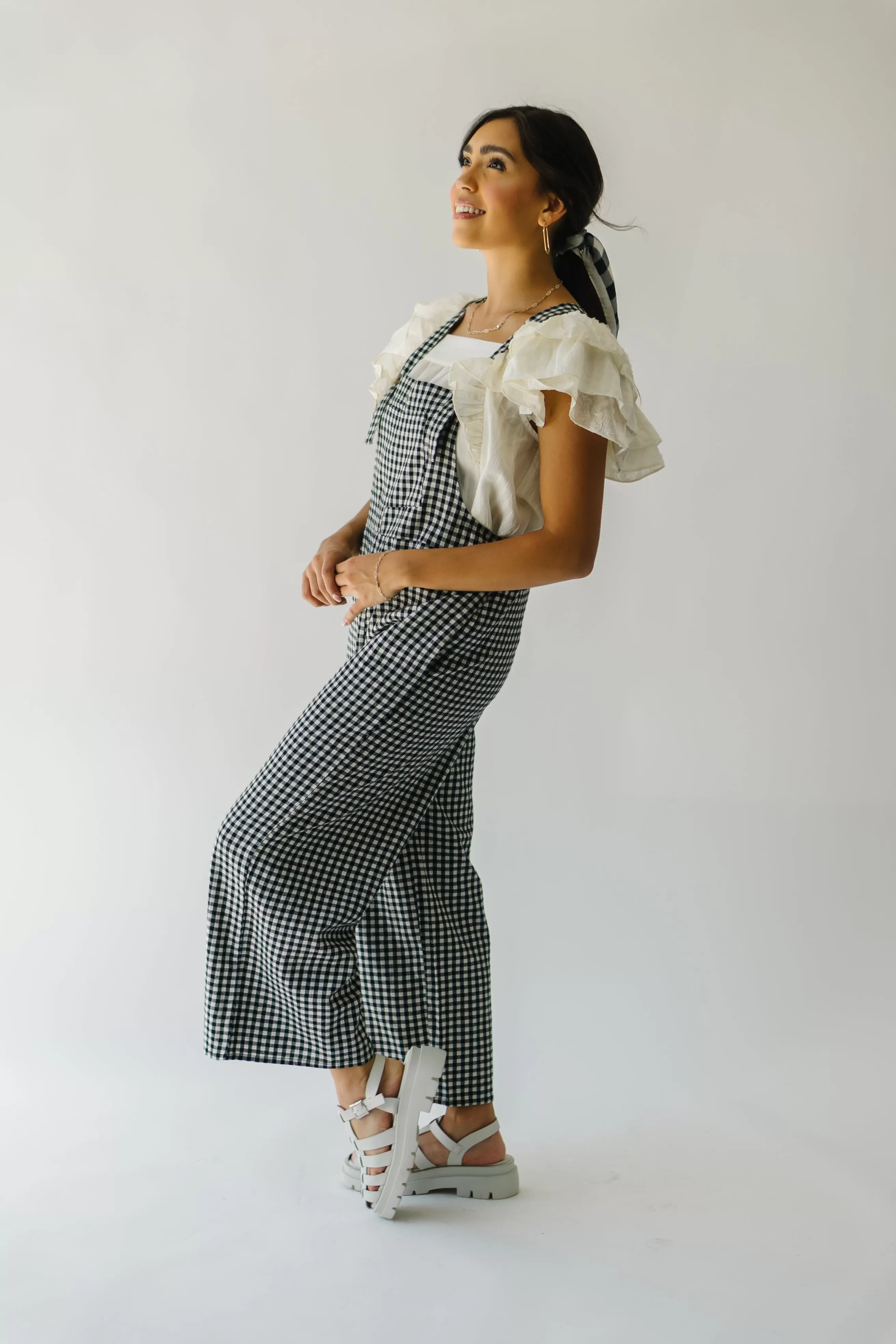 The Breigh Checkered Jumpsuit in Black   Cream