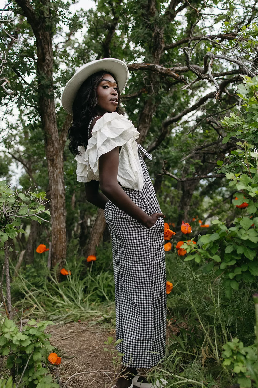 The Breigh Checkered Jumpsuit in Black   Cream