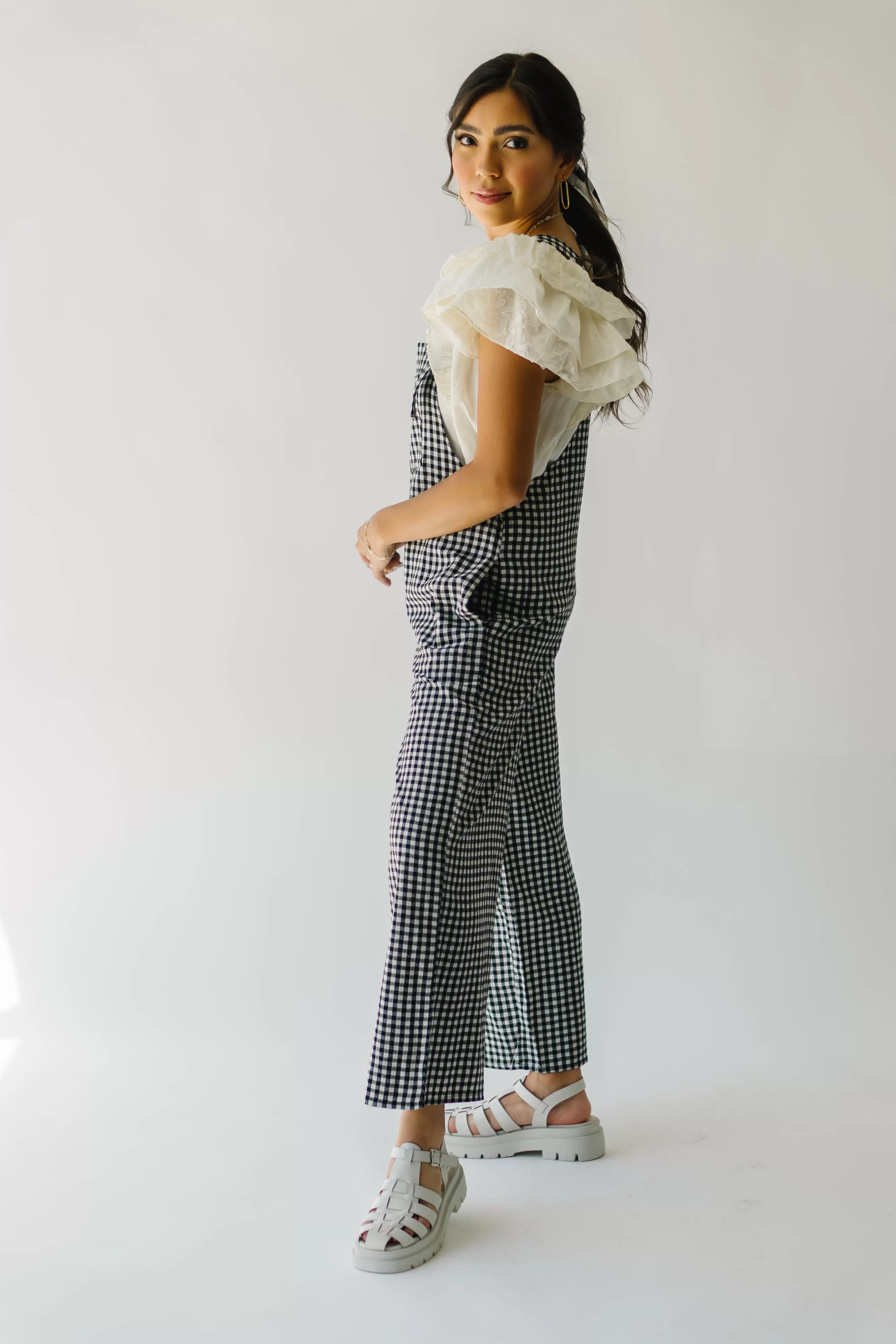 The Breigh Checkered Jumpsuit in Black   Cream