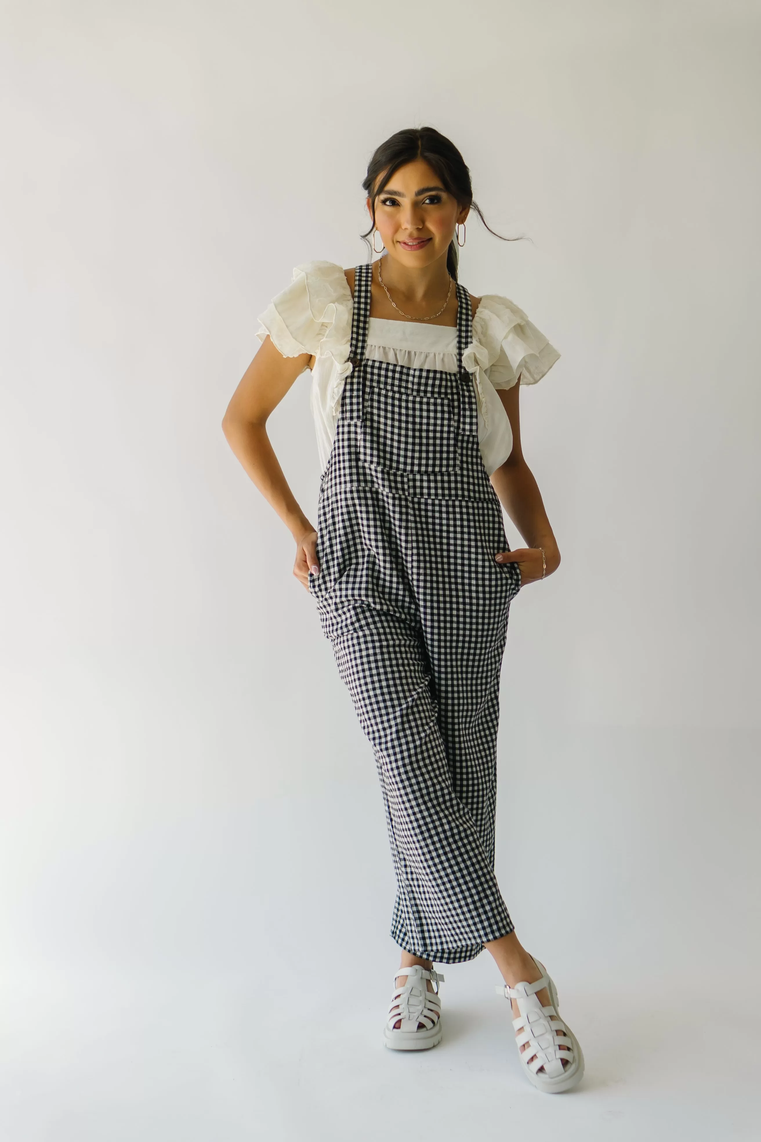 The Breigh Checkered Jumpsuit in Black   Cream