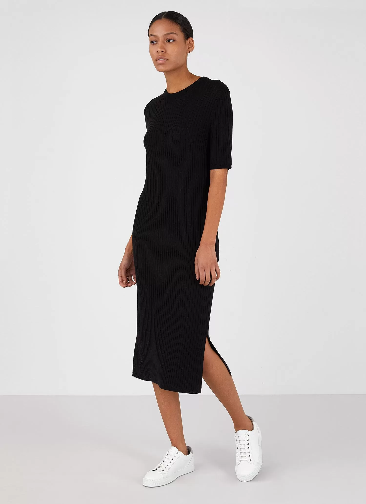 Women's Rib Crew Dress in Black