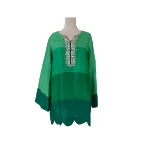 Zehra Saleem Green Sik Embroidered Neckline Kurta | Pre Loved |