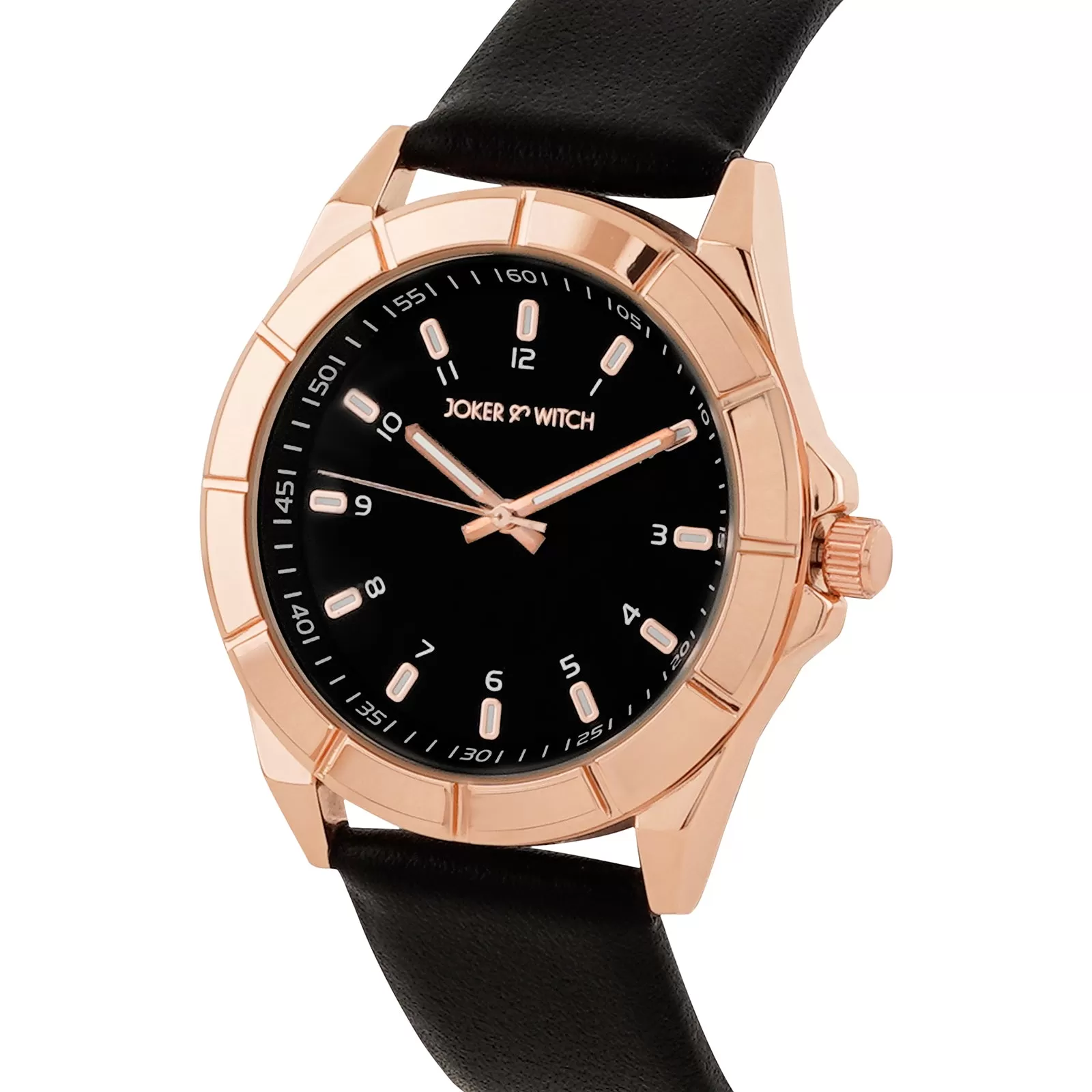 Zonda Rosegold Black Leather Strap Watch